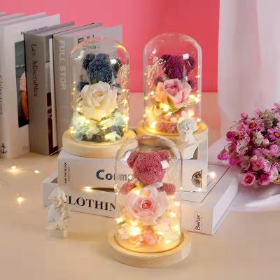 China Home Hotel Decoration Gift Wedding Christmas Valentines Day Gift With Gift Box Rose Bear Flower Birthday Gifts Popular Moss Teddy Eternal Rose Flower for sale