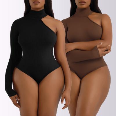 China Antibacterial Turtle Half Neck Shaping High Cut Waist Slimming Bodysuits Mock Neck One Shoulder Sleeve Overalls Shirts Solid Push-Ups Underpants for sale