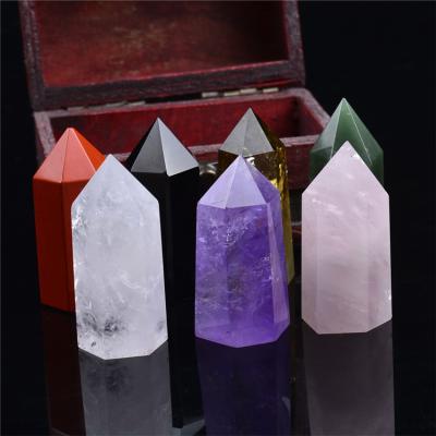 China China Natural Quartz Stone Chakra 7 Point RSA Small Spiritual Crystal Points Mixed Pillars Wooden Box Set for sale