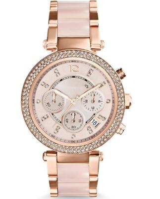 China 2022 new mk5896 hot sale women's automatic date six needle simple and supple diamonds inlaid date display women's digital watch rose gold for sale