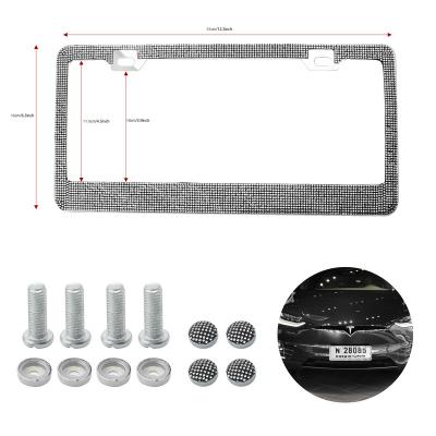 China Durable USA Grade Diamond Car License Plate Frame Bling Crystal Metal Stainless License Plate Frame Cover Top Bracket with Rhinestone for sale