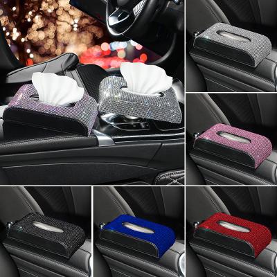 China New Crystal Leather Auto Tissue Paper Box Car Instruments Eco-friendly Car Interior Tissue Box Holder Car for sale