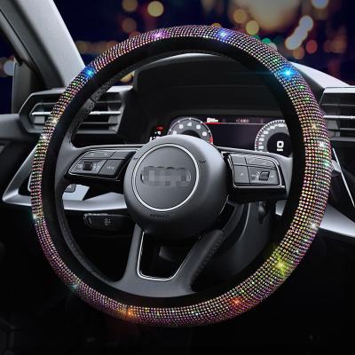 China Universal Car Accessories Eco-Friendly Bling Bling Diamond Car Steering Wheel Cover Interior Leather with Rhinestones for sale