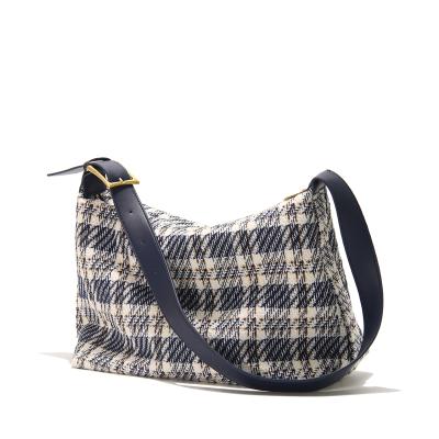 China Fashion Zipper Durable Canvas Large Tote Plaid Handbag Material Shoulder for sale