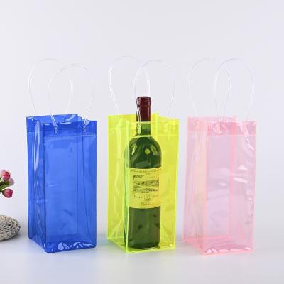 China Customized Logo PVC Ice Bag Waterproof Portable Clear Transparent Cooler Pouch With Handle For Beer Champagne Wine Bottle for sale