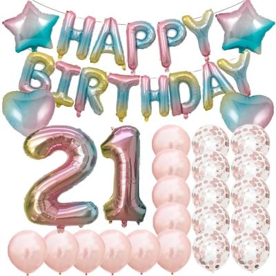 China Emulsion Birthday Decorations 21st Party Supplies, Rainbow Number 21 Balloons, 21th Foil Mylar Balloons Latex Balloon Decoration, for sale