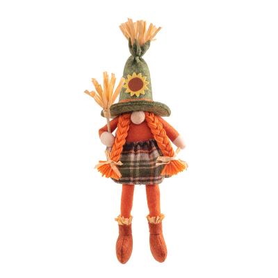 China Art Decor Gnome Plush | Witch Orange Scarecrow Broom Harvest Festival Pumpkin Doll Decoration Faceless Items Halloween for sale