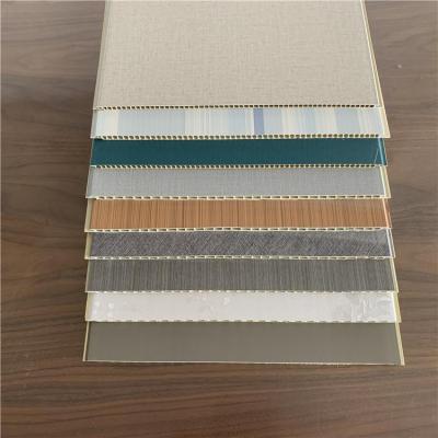 China Environmental friendly hot sale 400mm V seam artistic easy install decorative interior woodlike pvc spc integrated wall panels on sale for sale