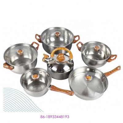 China Viable Factory Price Stainless Steel Cookware Set and Cheaper Kettle and Frying Pan Set of 12 Piece Cookware Utensils for sale