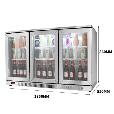 China Bar/KTV Customizable Wholesale Price 3 Door Display Fridge Freezer Beer Cooler Counter Fridge Glass Commercial Counter 350L for sale