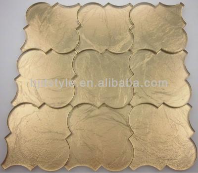 China New Design Low Price Gold Foil Glass Waterjet Glass Mosaic Tile Flooring For Bathroom Wall for sale