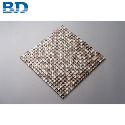 China Whosale China Factory Mosaic Glossy And Matte Brown Color Mix Parquet Square 8mm Mini Glass Mosaic Slab for sale