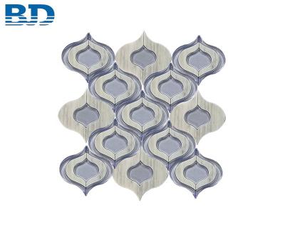 China Lantern Modern Waterjet Stone Bathroom Mosaic Glass Tile for sale