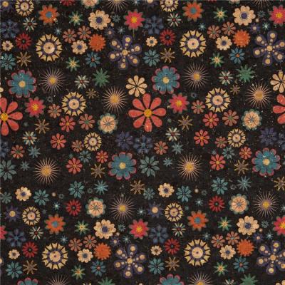 China ZT09-03010 Anti-rust Black Color Flower Design Printed Cork Sheet Renewable Natural Cork Fabric For Bag Making DIY Crafts, for sale