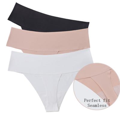 China Antibacterial Lace Cut Seamless Underwear Ice Silk T-Back Women's G-String Thong Panties No Show Women Panties for sale