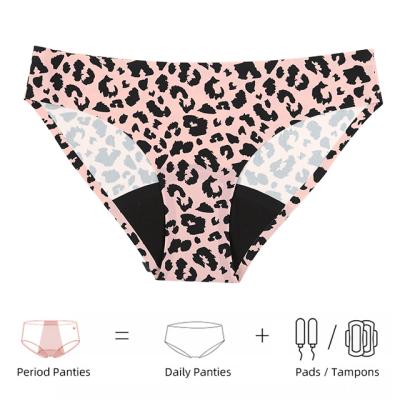 China New Arrival Antibacterial Leopard Girl Period Panties Menstrual Panties Teen Washable Leakproof Menstrual Panties Full for sale