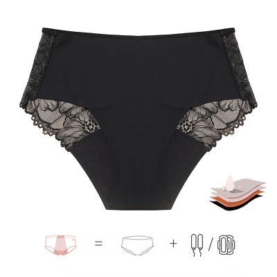 China Wholesale Antibacterial Laser Cut Underwear Floral Absorbent Leakproof Period Lace Menstrual Panties For Women for sale