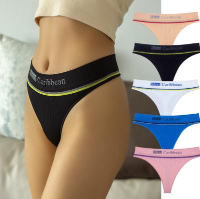 China Antibacterial Wholesale Letter Printed High Waist Briefs Ladies Thong Panties String Seamless Stretch Breathable Sports Thongs for sale