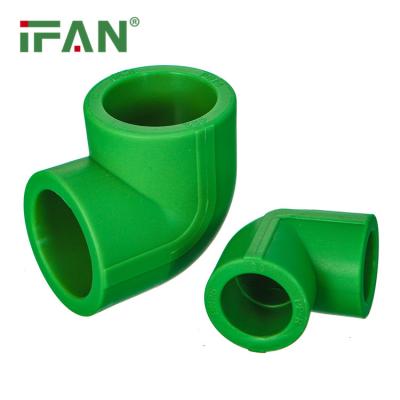 China Water Pipe System IFAN Manufacturer Pn25 Cold And Hot Water Green Color 20-110mm 90 Degree Elbow Plastic PPR Pipe Fitting for sale