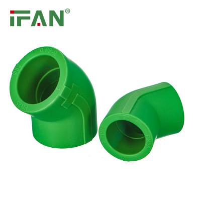 China Water Pipe System IFAN Factory Pn 25 Green Color 20-110mm Plastic 45 Degree Elbow Green PPR Pipe Fitting For PPR Pipe for sale