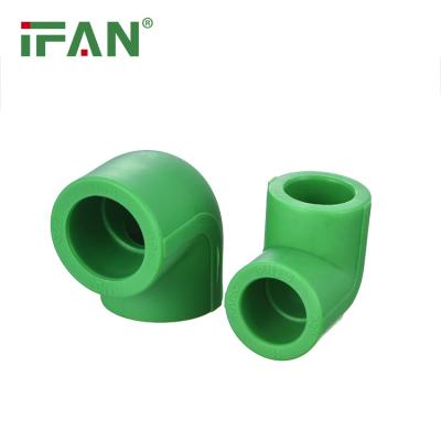 China Anti-corrosion IFAN OEM PPR Water Pipe Fittings 20-110mm PN25 Green Color 90 Degree Elbow PPR Fittings for sale