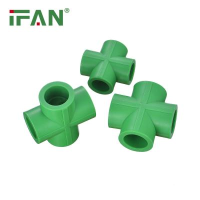 China Anti-corrosion IFAN OEM Custom PPR Pipe And Fitting 20-63mm Green Cross Tee PPR Water Pipe Fittings for sale