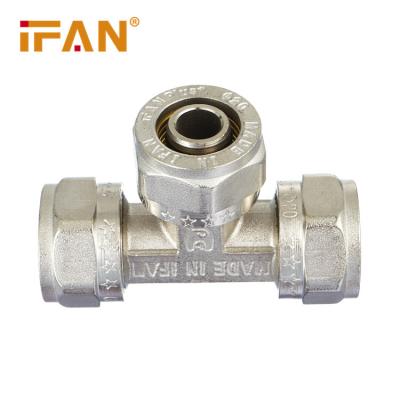 China Anti-corrosion IFANPlus Brass Compression Fittings 16-20mm Equal Tee Brass PEX Pipe Fittings for sale