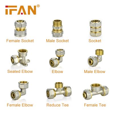 China Anti-corrosion IFAN Double Color Brass Compression Fittings 20-32mm Coupling Elbow Tee PEX Pipe Fittings for sale