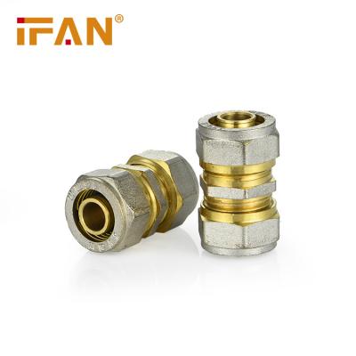 China Anti-corrosion IFAN Brass Compression Fittings 20-32mm Equal Socket Double Color Coupling PEX Pipe Fittings for sale