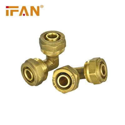 China Anti-corrosion IFAN Factory OEM Gold Color 16-32mm Elbow Brass Compression Fittings For PEX Pipe for sale