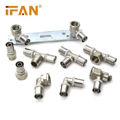 China Anti-corrosion IFAN Brass Pipe Thread Fittings Socket 20-32mm Tee Elbow Brass PEX Press Fittings For PEX Pipe for sale