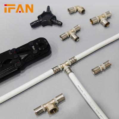 China Anti-corrosion IFAN Free Sample Brass Press Fittings High Pressure 20-63mm Equal Tee Socket Elbow PEX Pipe Fittings for sale