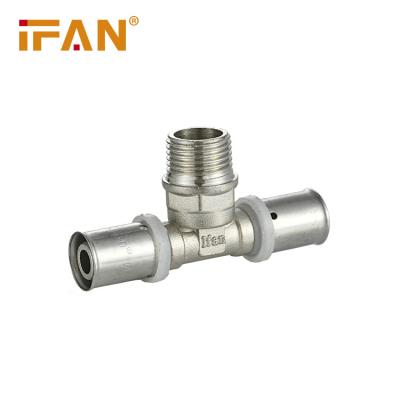 China Anti-corrosion IFAN Custom Color OEM 20-32mm Male Thread Tee Brass PEX Press Fitting for sale