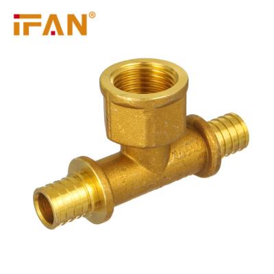 China Anti-corrosion IFAN Plumbing PEX Slide Fittings CW617 Brass Female Threaded Tee 16-32mm PEX Al PEX Fitting for sale