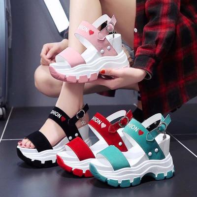 China Dropshipping Custom Women's Fashion Trend High Heel Wedges Sandals Casual Shoes Stunning Logo Summer High Heel Sandals for sale