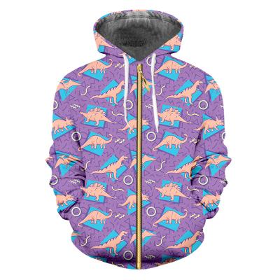 China custom high quality printing purple dinosaur Anti-wrinkle big size men hoodie zipper jacket dropshipping for sale