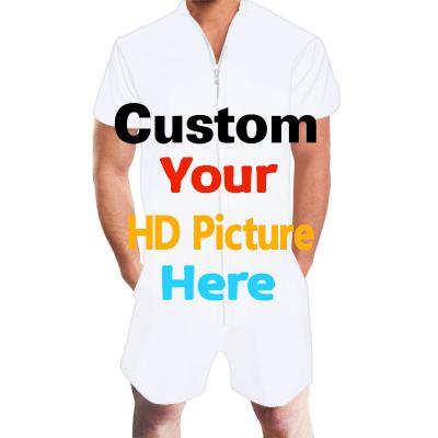 China Polyester Breathable Mens One Piece Romper 3D Printed Casual Zipper Overalls Summer Beach Wear One Piece Romper For Men for sale