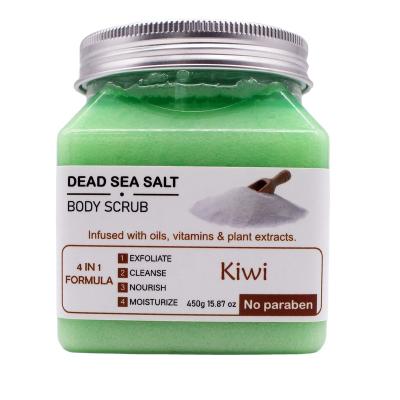 China Exfoliator Exfoliate Cleanse Nourish Moisturizing Dead Sea Kiwi Salt Body Scrubs for sale