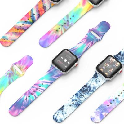 China Fashion Artistic Knotted Painted Colorful Pattern Rubber Printing Watch Band For Apple Watch All Series for sale