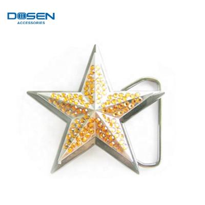 China Sparkling Orange Durable Crystals Decorative Design Emboss Star Shape Custom Rhinestones Metal Head Cutout Belt Buckle zu verkaufen