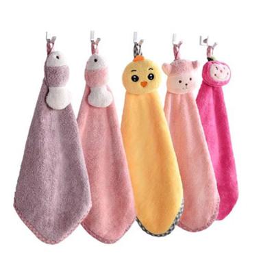 China Lovely Cartoon Children Microfiber Hand Dry Towel Compressed Soft Compressed Soft Cloth Hang Towel For Kids Absorbent Plush Cloth for sale