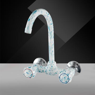 China Modern Green Color PP Material Double Handle Cold And Hot Water Drop Faucet Bathroom Deck Mounted Plastic Faucet for sale