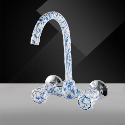 China Modern White-and-Blue Color PP Material Double Handle Cold And Hot Water Faucet Bathroom Deck Mounted Plastic Faucet for sale