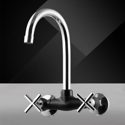 China Modern Matte Black Color PP Material Double Handle Cold And Hot Water Faucet Bathroom Deck Mounted Plastic Faucet for sale