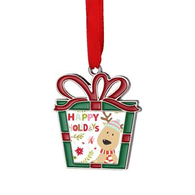 China Zinc Alloy With Aluminum Insert Custom Christmas Tree Decoration Flower Basket Ornaments Empty Sublimation Christmas Box Metal Ornaments for sale