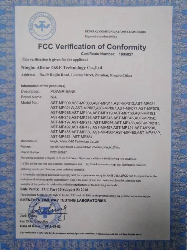 FCC - Ningbo Allstar O & E Technology Co., Ltd.