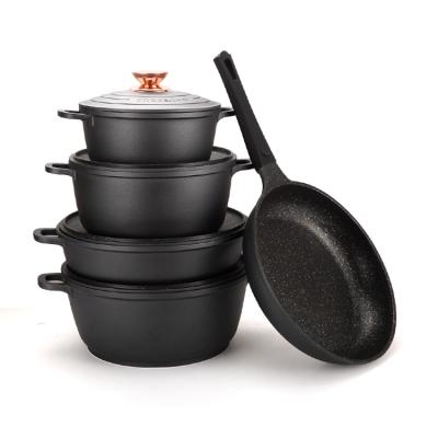 China Sustainable Kitchen Granite Cookware Set Non Stick Liner Marble Cookware Cast Aluminum Cooking Pot Set for sale