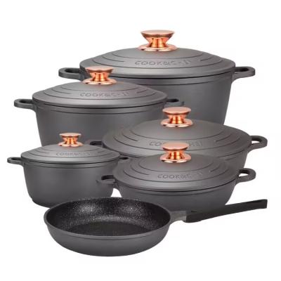 China Sustainable Kitchen Accessories Set Cookware Granite Aluminum Cookware Set Non Stick Pots And Pans Set for sale