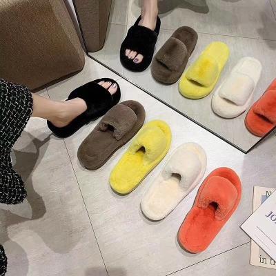 China Women's clothing fluffy thermal thick-soled slippers outside indoor shoes cotton net red home tide autumn beautiful and winter day CIA summer for sale