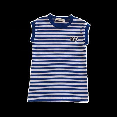 China Girls Summer Breathable Fashionable Navy Stripe Embroidered Dress Children's Sleeveless Tank T Long Skirt for sale